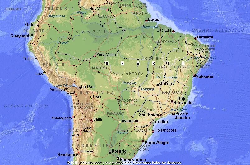 Столица Бразилии на карте Бразилии. Физическая карта Бразилии. Карта Бразилии географическая.