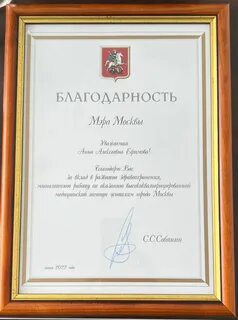 Благодарность мэра москвы
