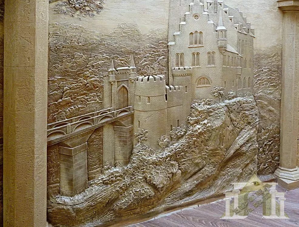 Декоративная лепнина на стены. Барельеф вгт. Архитектурные элементы из гипса. Объемное панно. Город гипс.