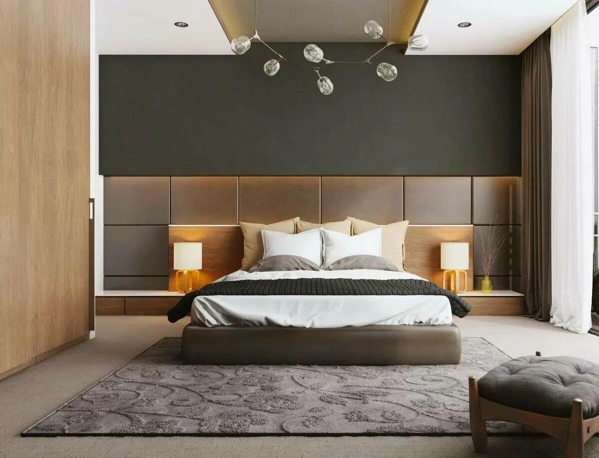 Стильная спальня. Спальня в современном стиле. Спальня в стиле Контемпорари. Дизайнерская спальня.