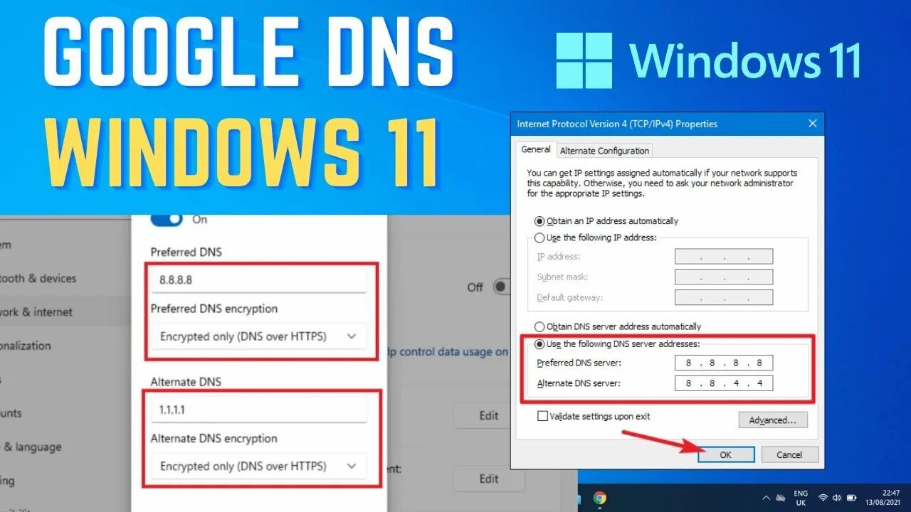 Change DNS To Google In Windows 11 How to Set Up 8.8.8.8 DNS Server for Windows 