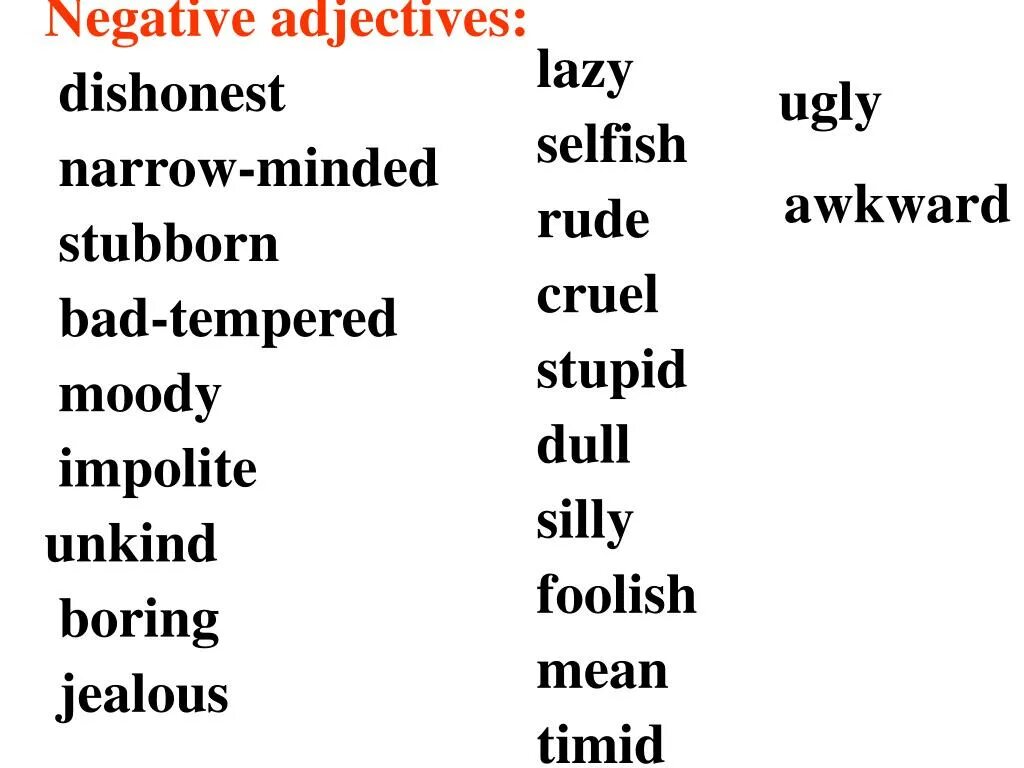 Make adjectives negative