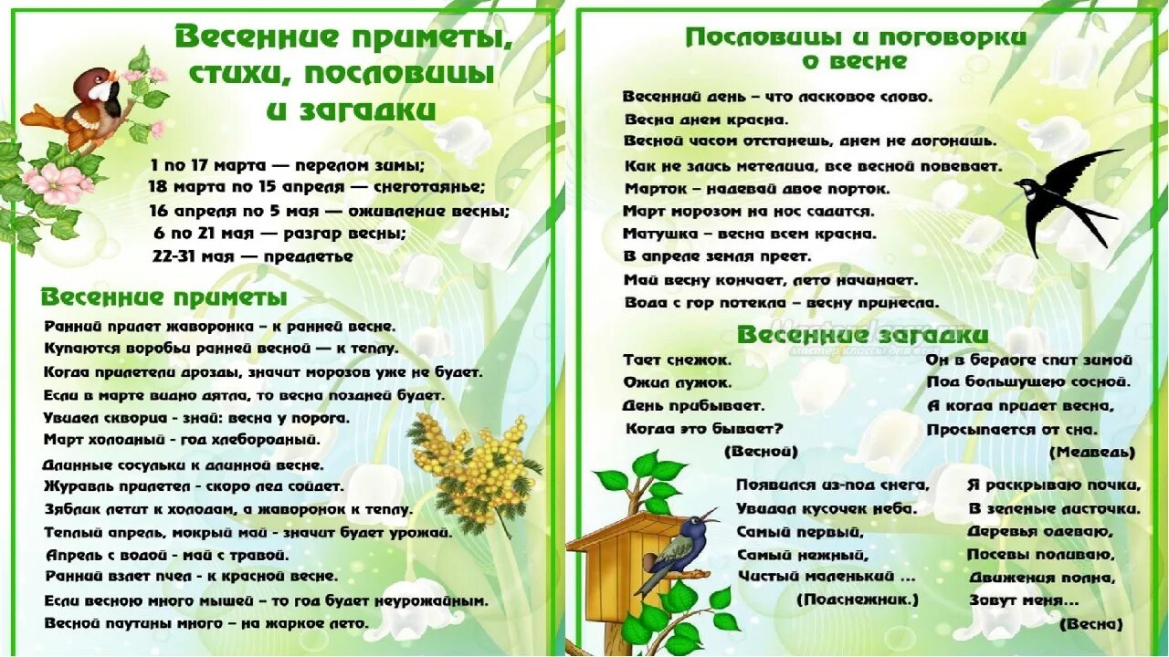 Весенние приметы для детей. Приметы весны для дошкольников.