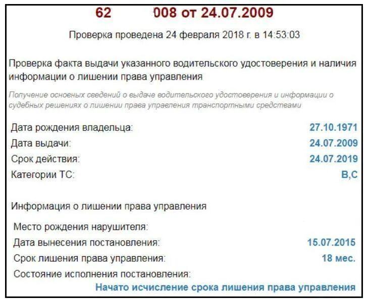 Проверка срока лишение прав. Проверка водительского удостоверения.