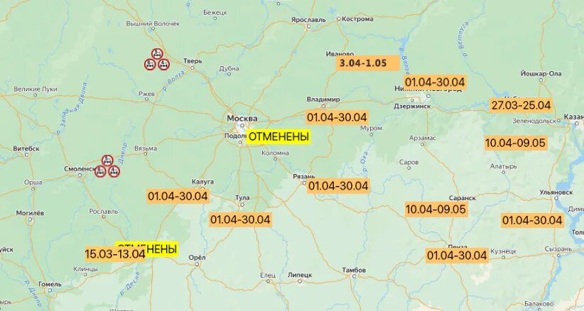 Карта закрытия дорог на просушку