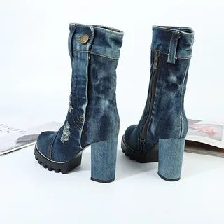 Сапоги женские джинсовые