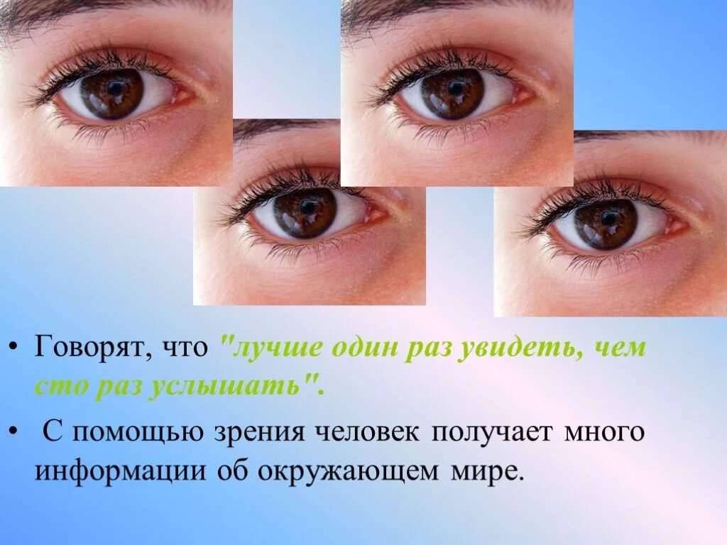 Это можно увидеть один раз. Информация с помощью зрение. Информация получаемая с помощью зрения. Глаз человека для 1 класс. Получение информации с помощью зрения.