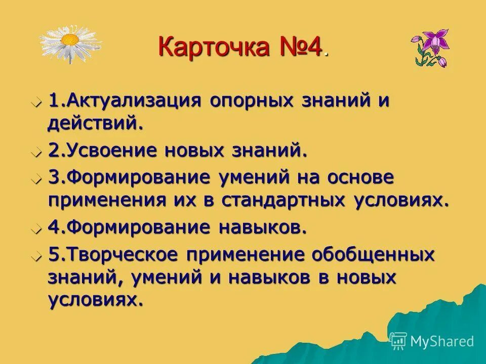 Урок как основная форма обучения в школе. Опорные знания и умения 3 класс.