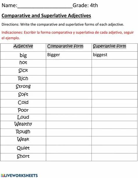 Comparative adjectives task