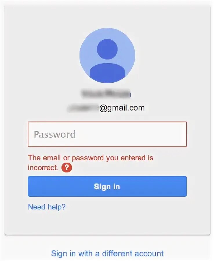 Incorrect email address or password