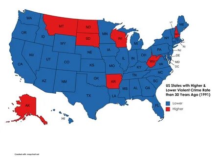 US States with Higher & Lower Violent Crime Rate than 30 Years Ago (199...