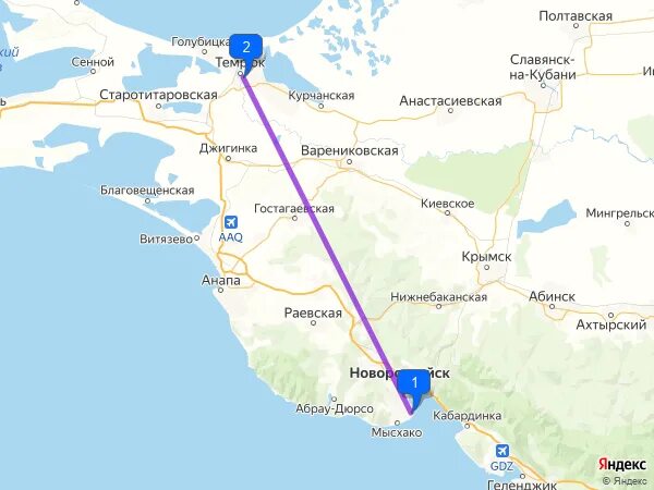Расстояние между темрюком