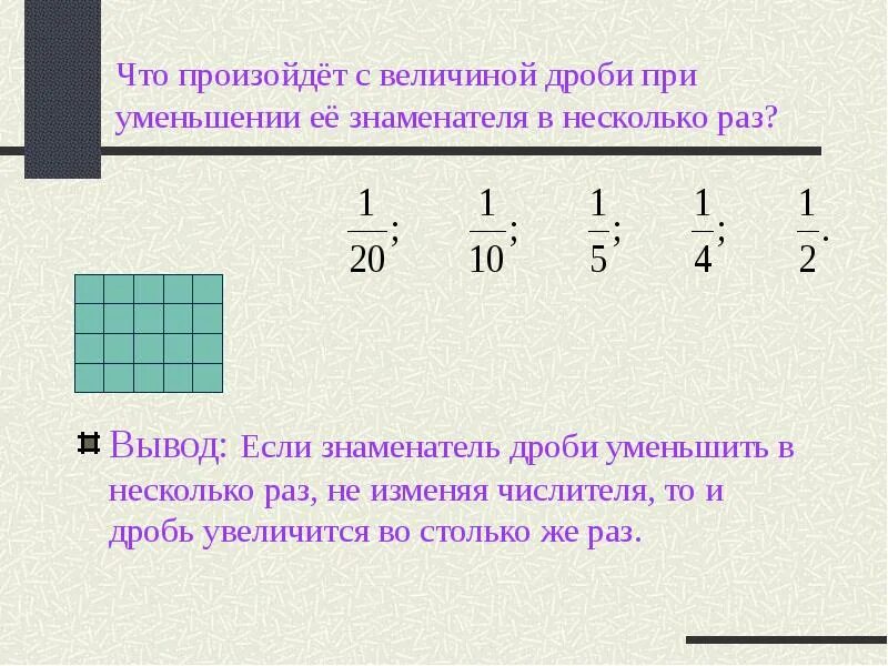 Как уменьшить в 5 раз. Уменьшение дробей в несколько раз. увеличение дроби в несколько раз. как увеличить знаменатель дроби. при увеличении знаменателя дробь увеличивается.