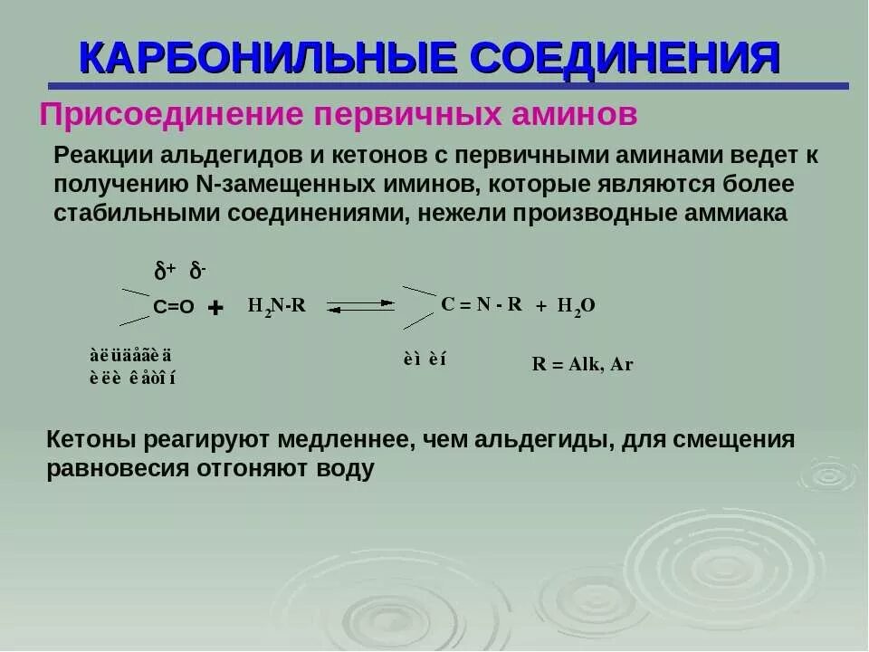 Карбонильных соединений с первичными аминами. Амины с карбонильными соединениями. Кетоны карбонильные соединения с. Реакции карбонильных соединений с первичными аминами.