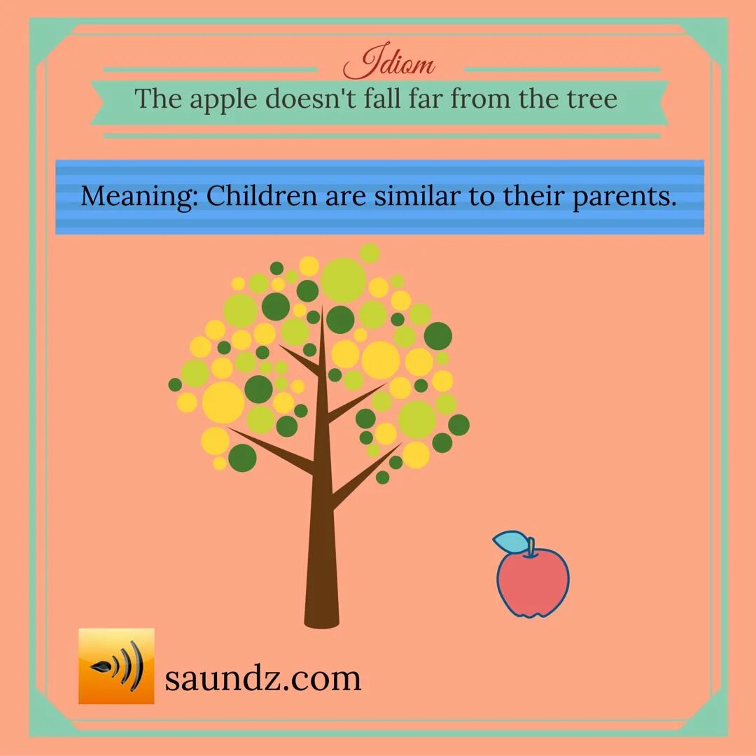 The Apple doesn’t Fall far from the Tree. Idiom an Apple doesn't Fall far from the Tree. Far from the Tree. Идиома the Apple never Falls far from the Tree.