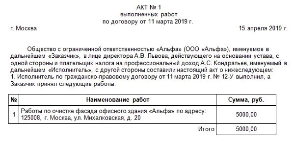 Акт выполненных работ для самозанятых. Акт для самозанятого образец. Акт выполненных работ самозанятого. Акты самозанятых образец.