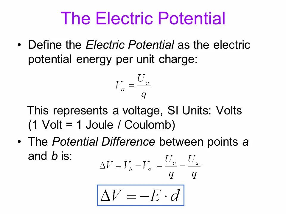 Electric potential Energy. Electric potential Formula. Electromagnetic potential Formula. Potential difference Formula. Unit definition