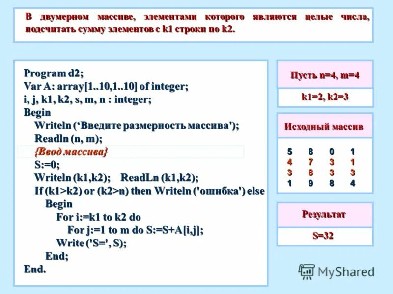 Подсчитать сумму элементов