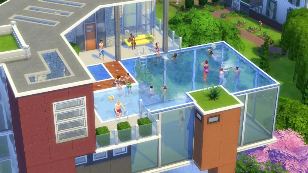 Как сделать бассейн в симс. Sims 4 бассейн. симс 4 бассейн в доме. симс 4 бассейн здание. симс 4 дом с бассейном.