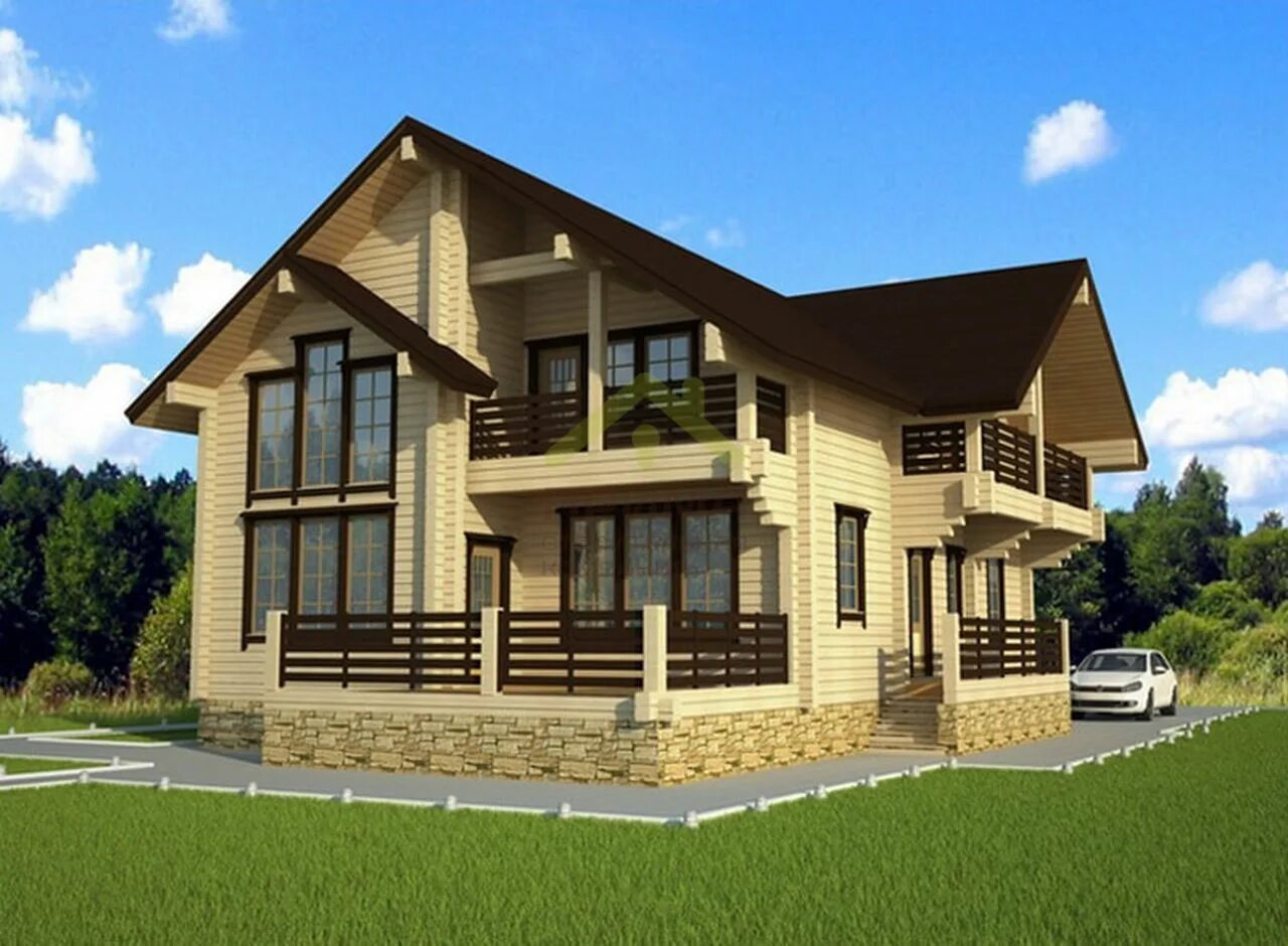 Проект деревянного дома проект 3. Двухэтажный деревянный дом с балконом. Проекты брусовых домов. Балкон в деревянном доме. Дом из бруса с балконом.