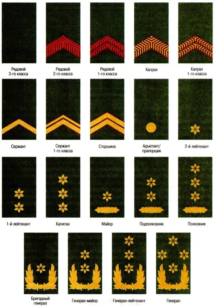 Звания военнослужащих по порядку с погонами