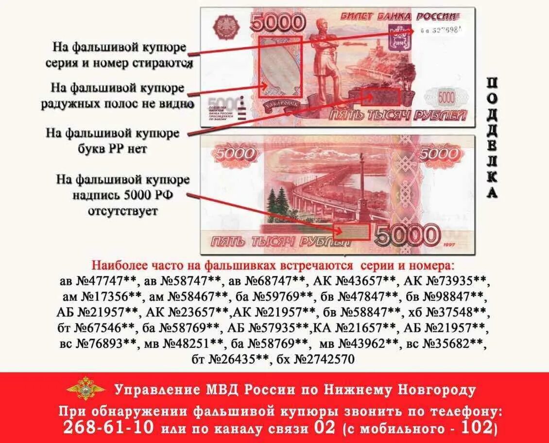 Как отличить настоящую купюру 5000. Как отличить поддельную купюру 5000 рублей от настоящей. серийный номер 2000 банкноты. 5000 купюра 1997 признаки подлинности. серийные номера подделок 5000 купюр.