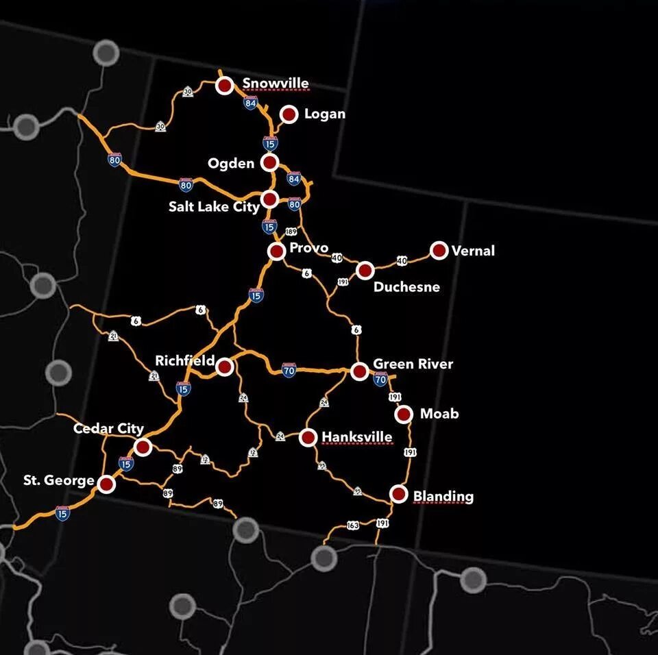 Атс дороги. American Truck Simulator 2 Map. American Truck Simulator Wyoming карта. American Truck Simulator Utah на карте. Карта Американ трак симулятор Айдахо.