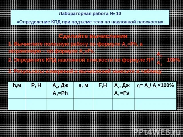 Лабораторная работа 7 класс определение кпд. Измерение КПД при подъеме тела по наклонной плоскости. Определение КПД при подъеме. Определение КПД наклонной плоскости. Измерить КПД при подъеме тела по наклонной.