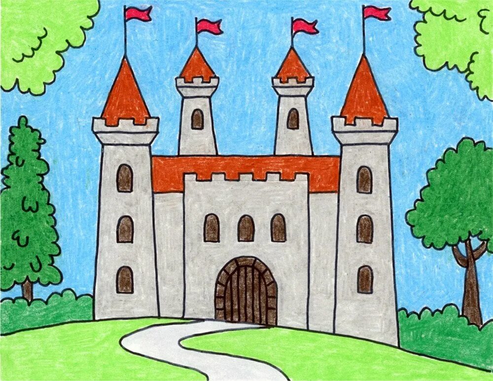 Замок рисунок. Рисование сказочный дворец. Рисование замка крепости. Замок по изо. Промежуточная по изо 4 класс