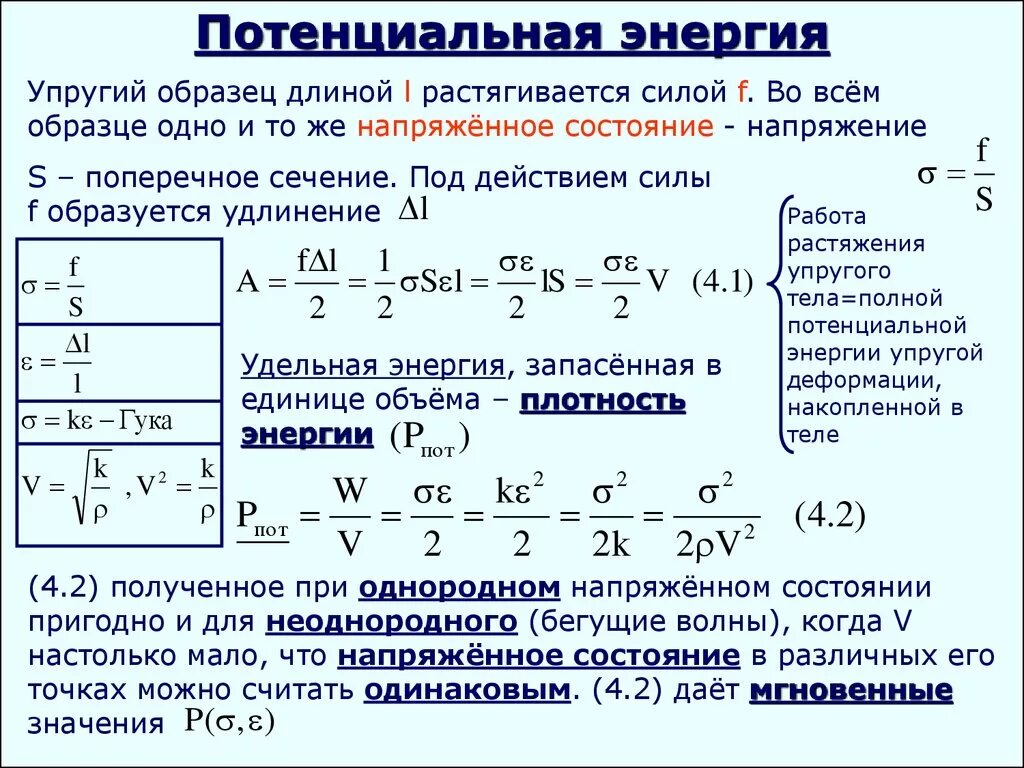 Потенциальная энергия деформации формула. Формула потенциальной энергии при упругой деформации. Формула потенциальной энергии при деформации. Энергия упруго деформированного тела формула. Потенциальная энергия упругой деформации тел