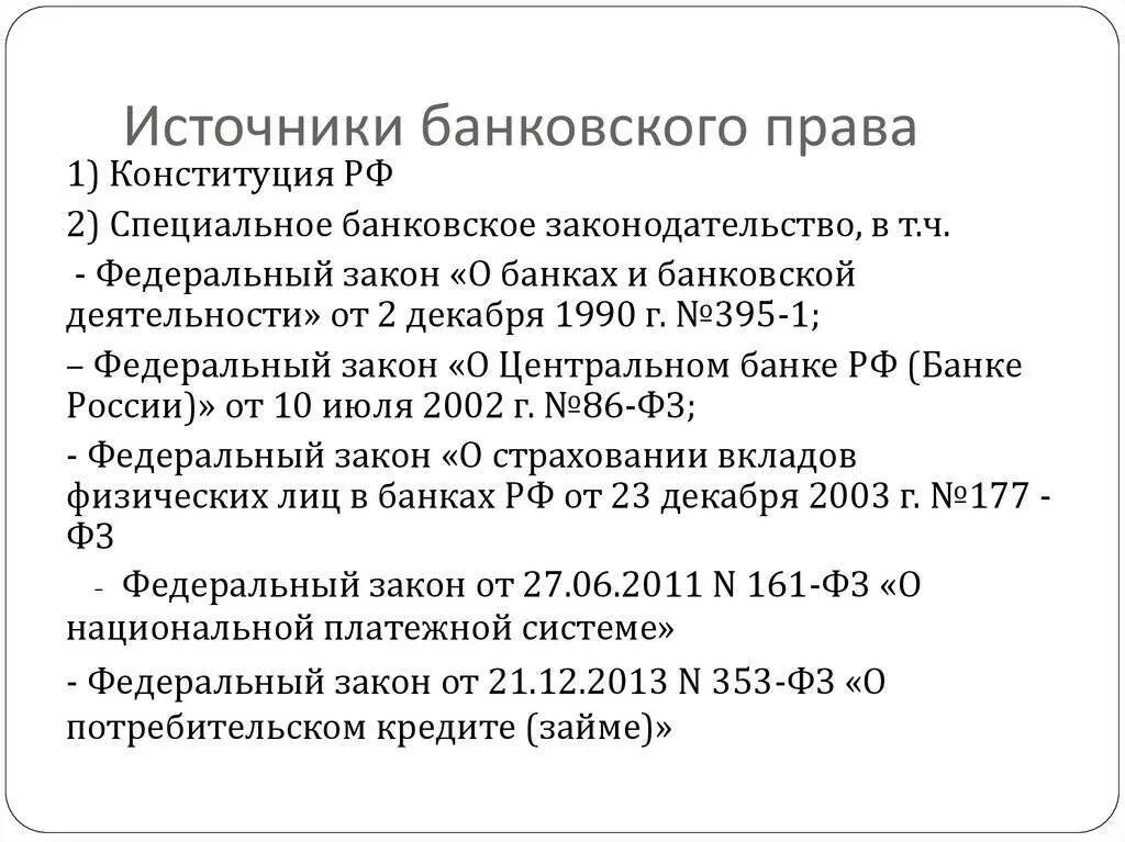 Источниками банковского законодательства РФ.
