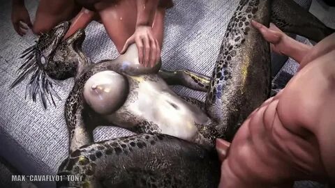 Weird lizard beast gets double penetrated by two human cocks - Anime Porn C...