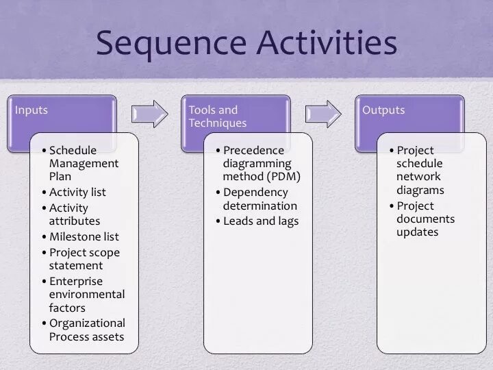 Project sequence. Sequence activities. Project activities. Sequence activities output. Management activities