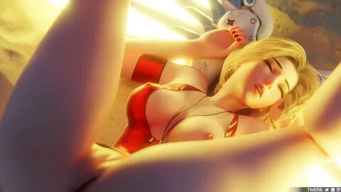 lifeguard mercy, mercy, nipples, on back, one breast out, one piece swimsui...