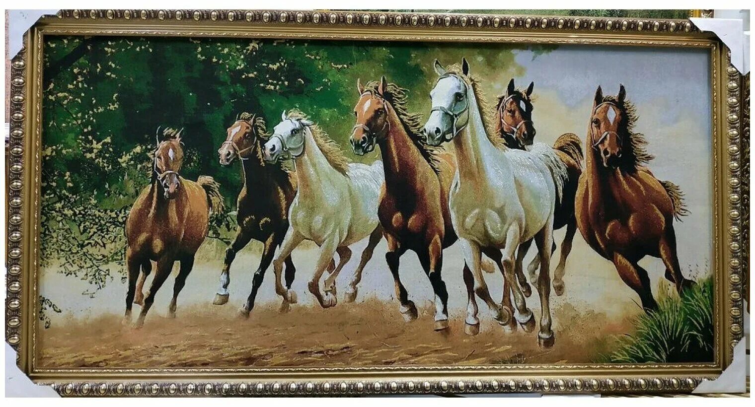 Табун лошадей. Семь лошадей. Семь лошадей. Лошади в живописи. Много лошадей.