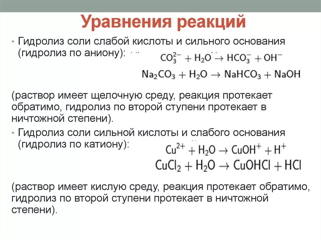 Сильным элементом является. Уравнение реакции. Уравнение реакции гидролиза. Соли уравнения реакций. Составление уравнений гидролиза.