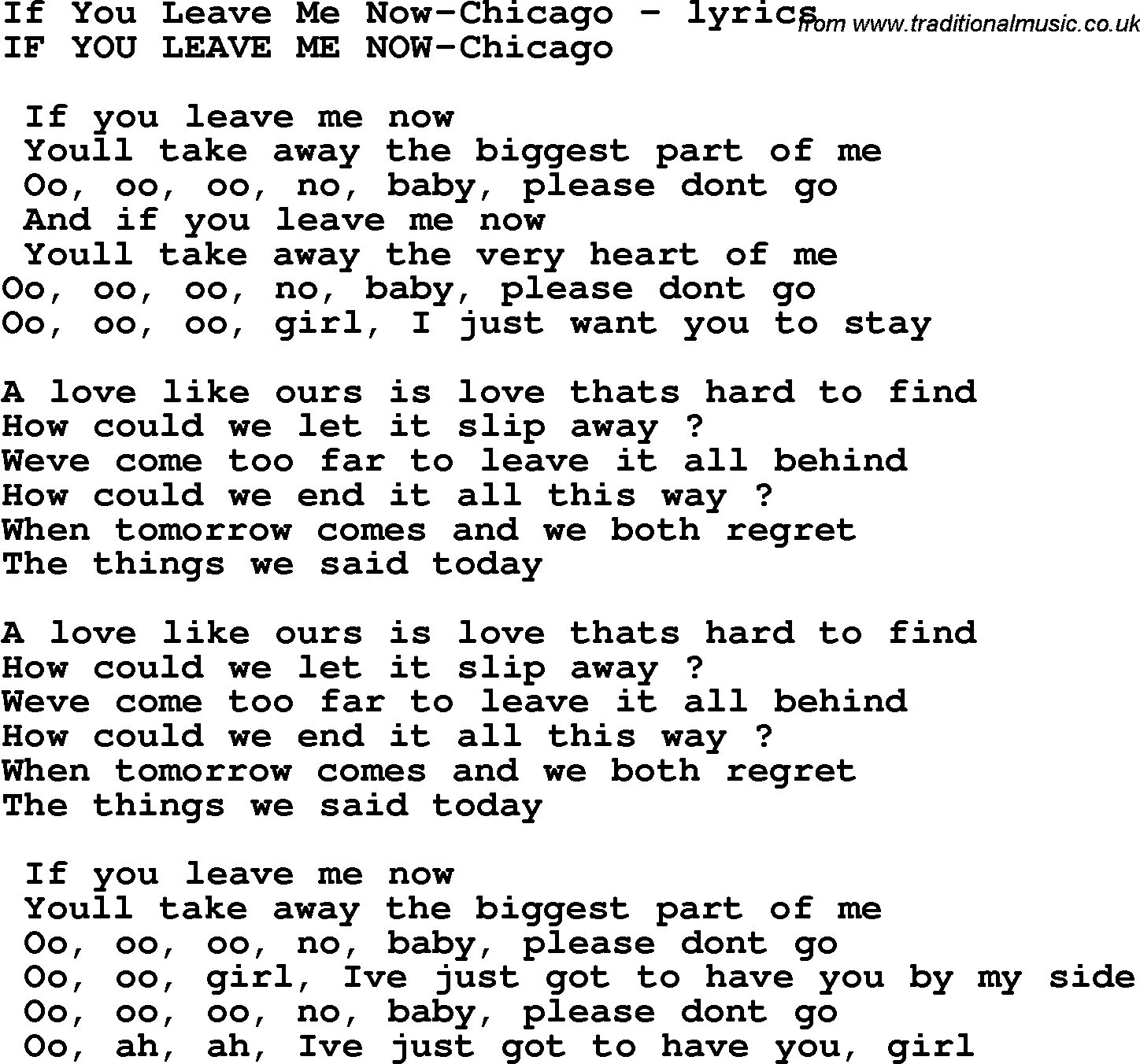 Песня love me or leave me перевод. Chicago if you leave me Now текст. Слова песни Chicago. Chicago в тексте песни. Слова песни you and i.