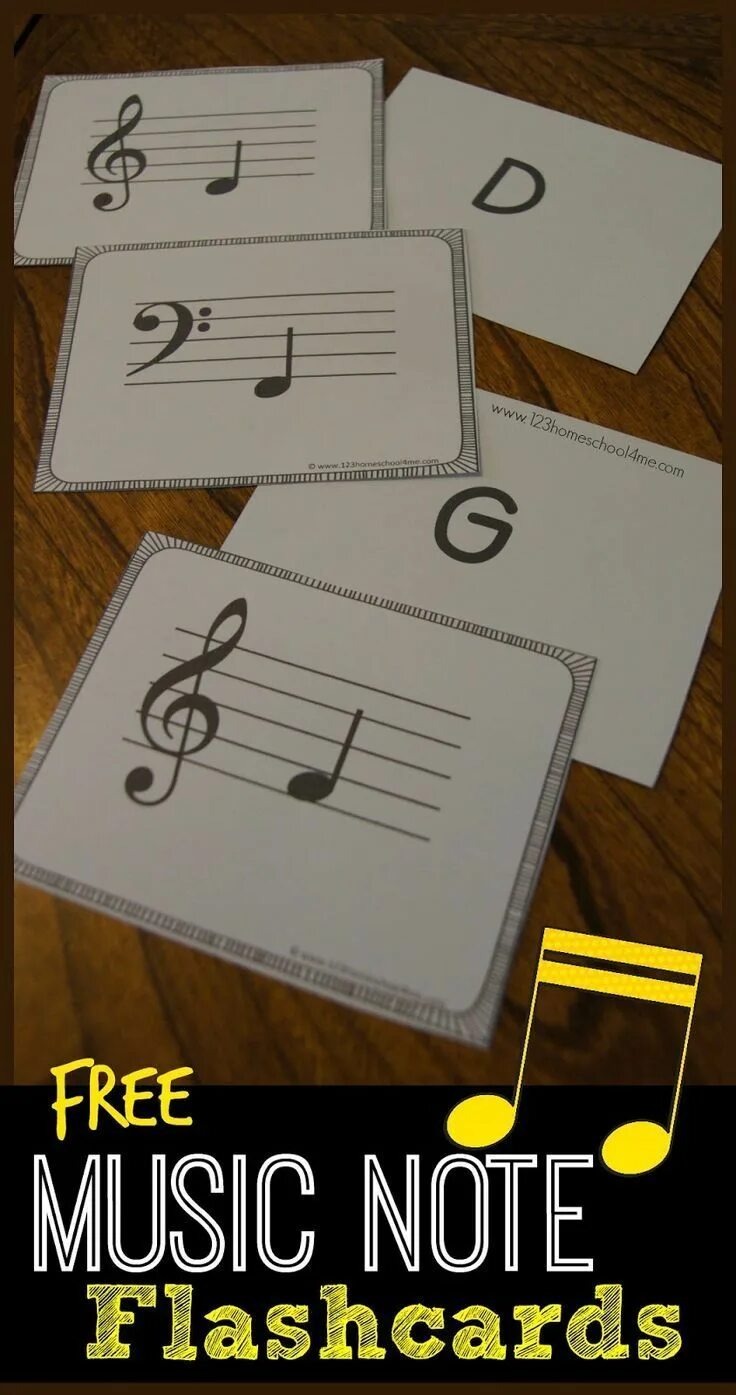 Note Flashcard. Play the Piano Flashcards for Kids. Music Note Cards.