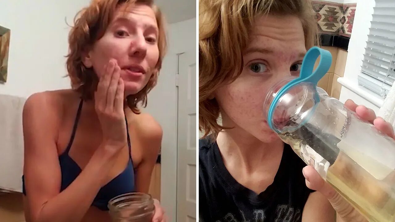 Пил мочу девушки. Последствия уринотерапии. женщина пьёт свою мочу.