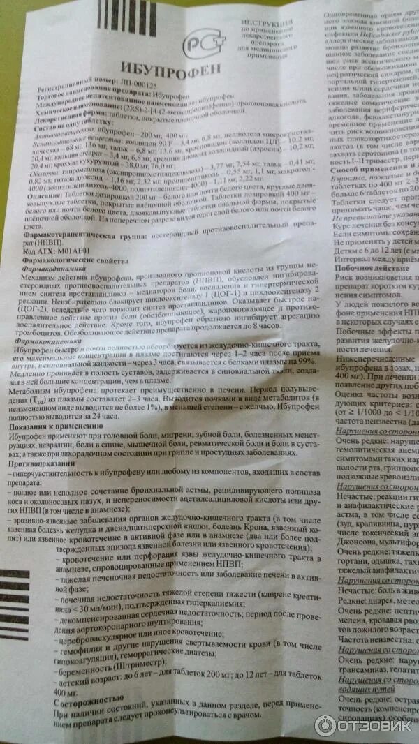 Дозировка ибупрофена