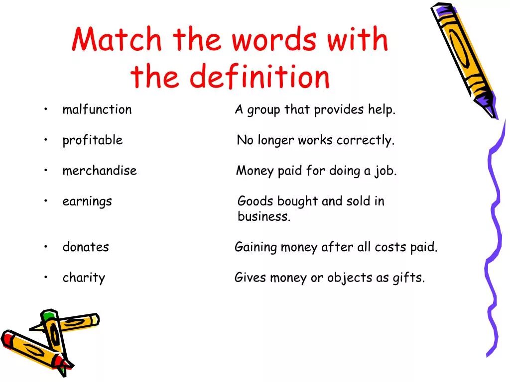 Matching the task to the text. Match the Words with the Definitions. Charity задания. Match the Definitions. Задания на Definitions.