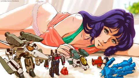 Anime 2500x1403 mechs Macross lynn Minmay anime girls VF1 panties. mechs, M...