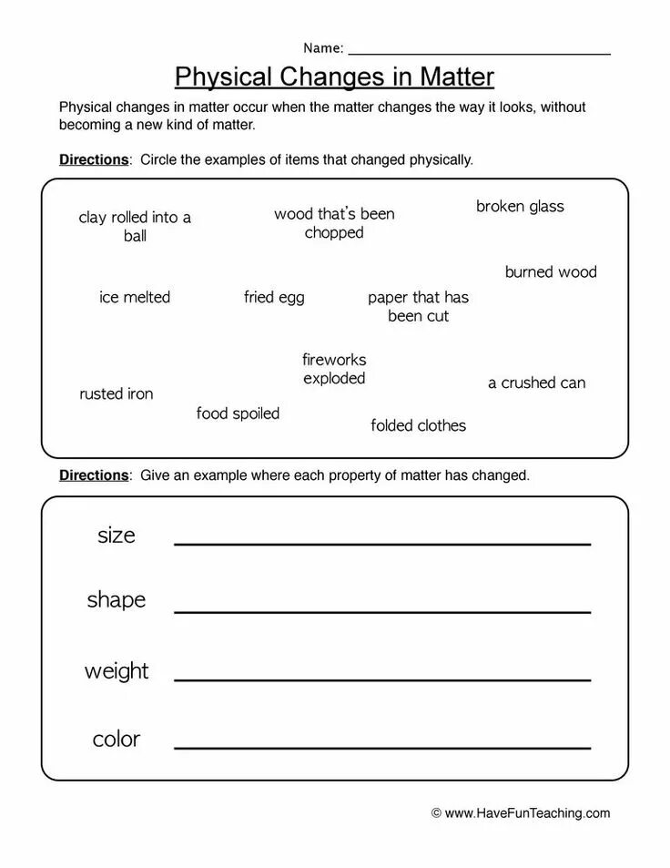 Sheet change. Change worksheets. physical and chemical changes. changing worksheet. states of matter worksheets.