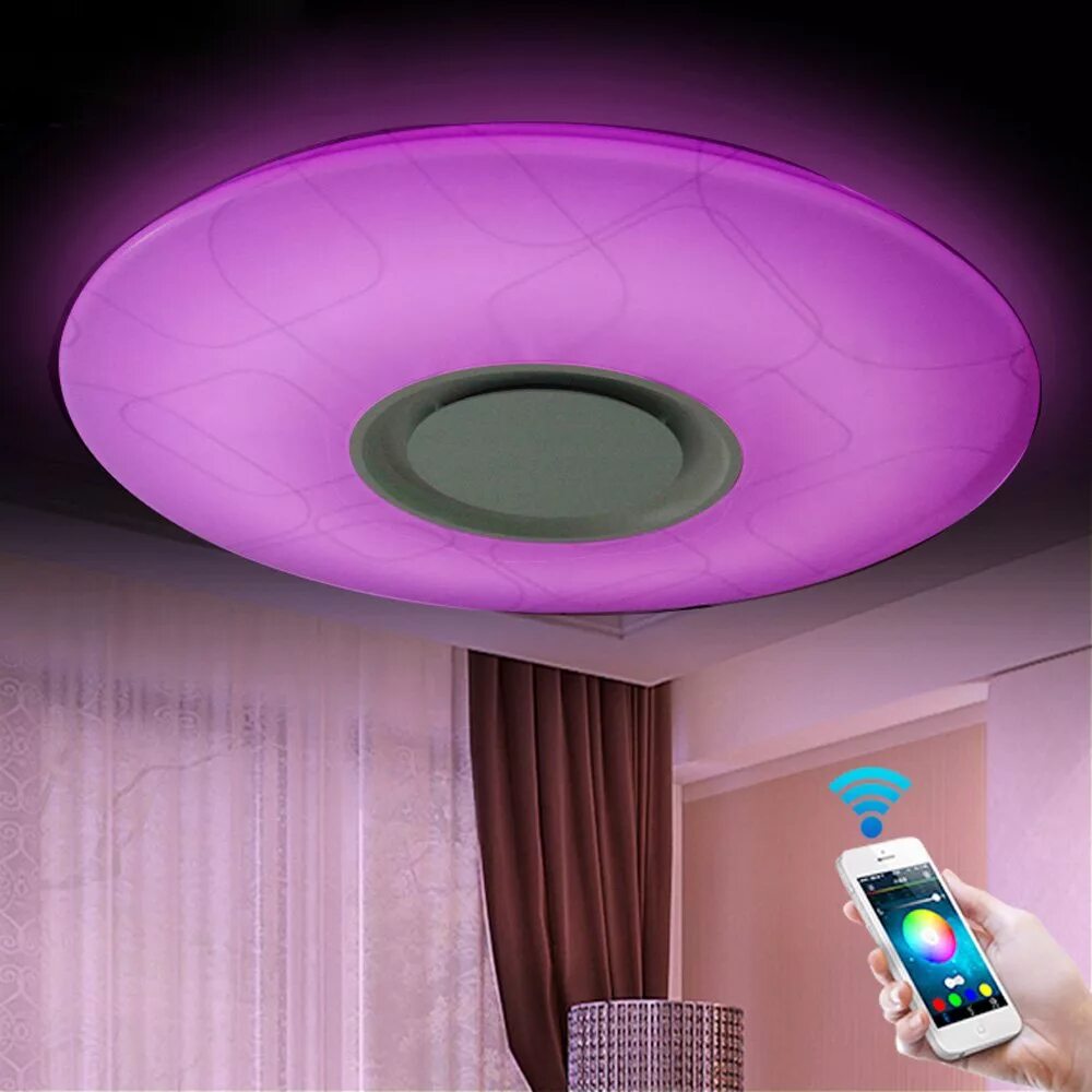 РГБ светильник с пультом. Потолочный светильник Modern Flush Mount Ceiling Light. Светильник, led 24w, потолочный.. Лампа РГБ С блютуз колонкой.