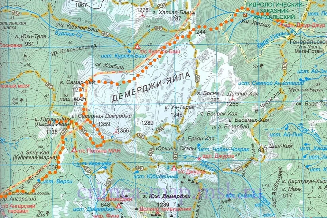 Карта северного похода. Демерджи на карте Крыма. Гора Демерджи в Крыму на карте. Демерджи туристическая тропа маршрут. Ангарский перевал Демерджи маршрут.