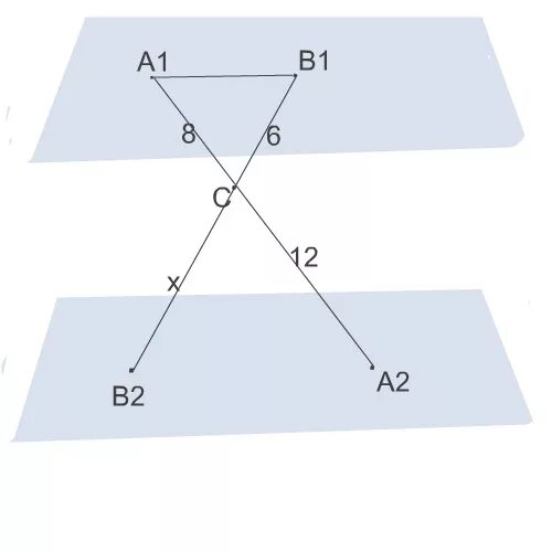 Подобные треугольники в параллельных плоскостях. А параллельная плоскости бета. Отрезки -1;-2. Параллельные отрезки а1а2 в1в2.