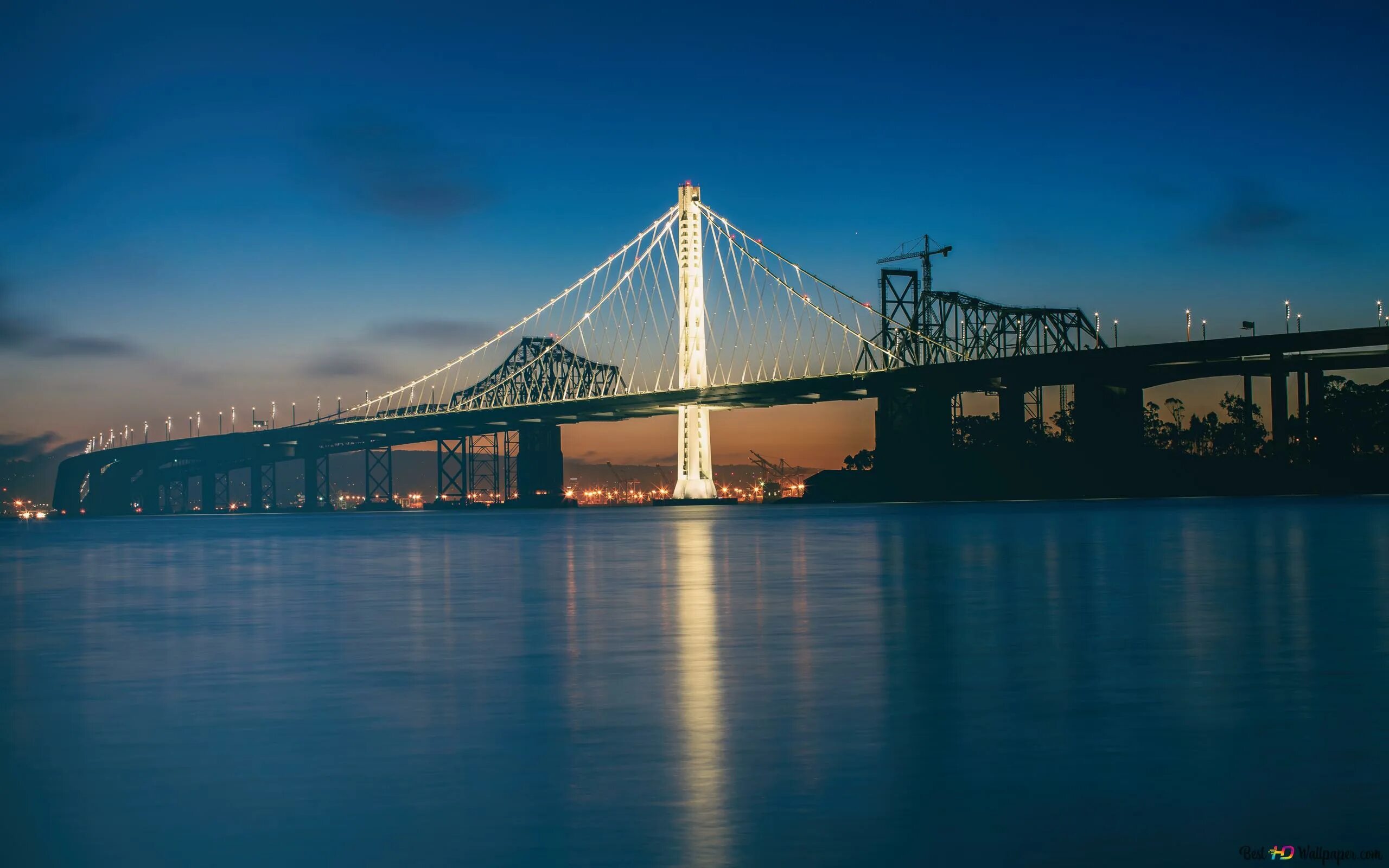 Какой мост в америке. Мост бэй бридж ночью. обои америка. обои мост bay bridge. qhd 2560x1440 мост.