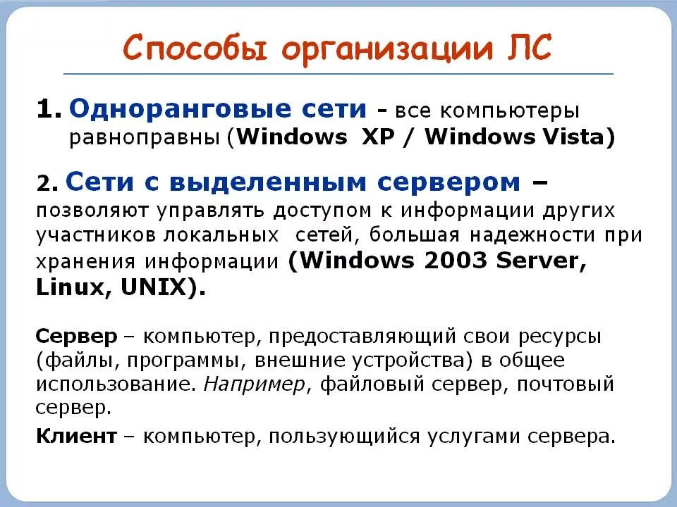 Организация лс. Способы организации лс. Способы организации лс Информатика. Назначение лс в информатике.