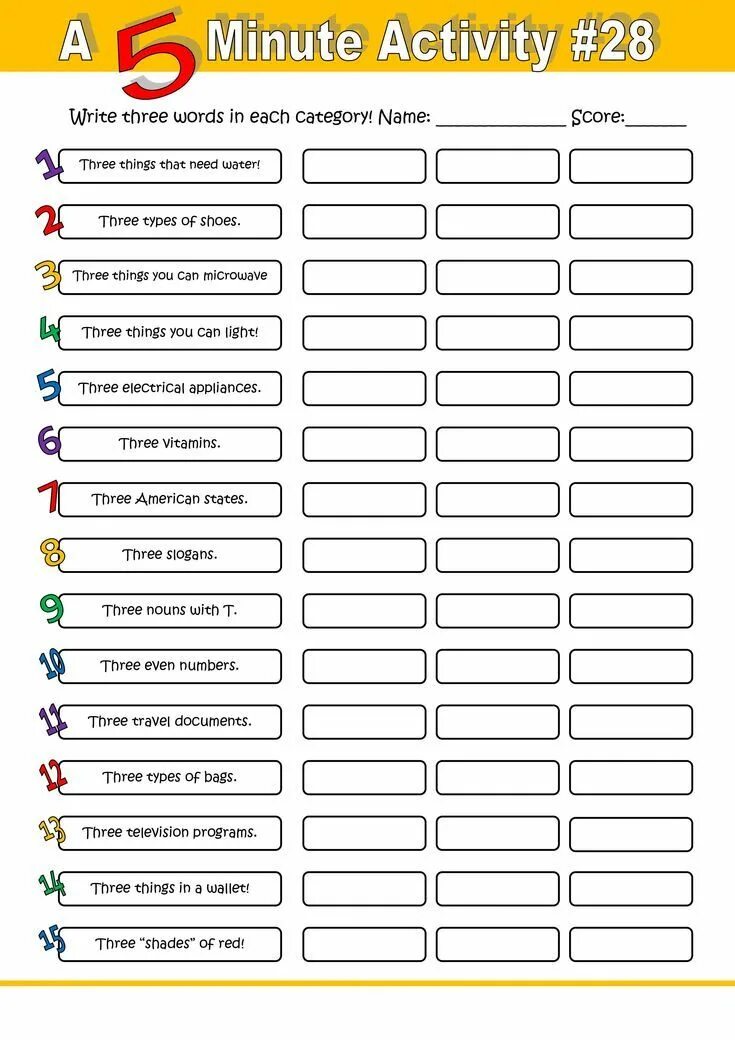 Name 5 sport. 5 Minute activity. Английский Holiday activities Worksheet. Writing activity английский. 5 Minutes activities Worksheets.