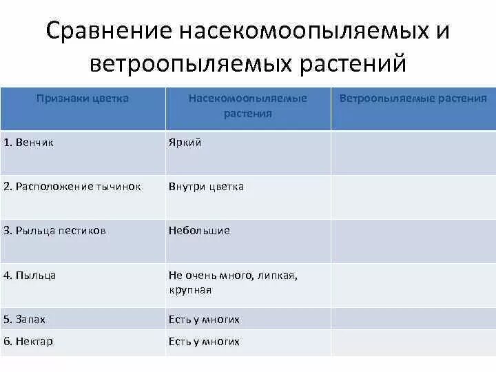 Какие приспособления у ветроопыляемых растений. Насекомоопыляемые и ветроопыляемые растения признаки. Насекомоопыляемые и ветроопыляемые растения сравнение. Признаки растений насекомоопыляемые ветроопыляемые таблица. Ветро и насекомоопыляемые растения таблица.